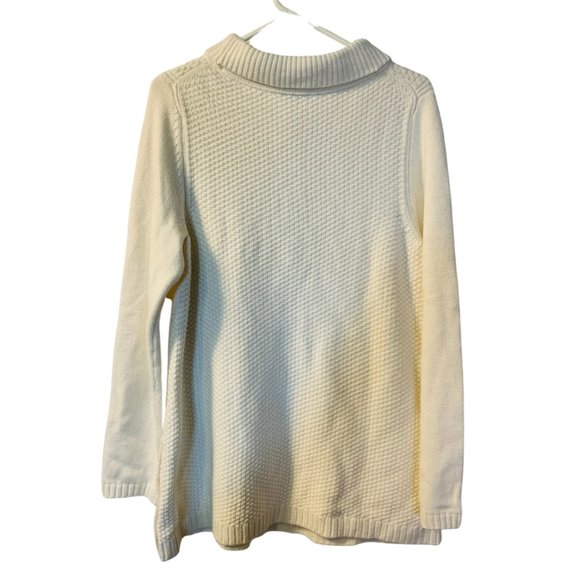 Talbots Turtleneck Sweater Size L NEW Ivory Women's Heavy Fisherman’s Tunic Cozy - Picture 2 of 10